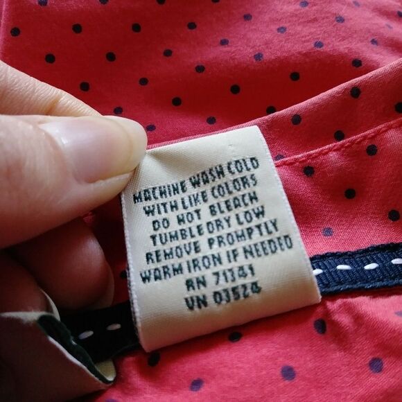 LL Bean Red & Black Polka Dot Button Up Shirt - Picture 5 of 6